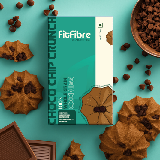 FitFibre Choco Chip Crunch Cookies | Gluten Free | No Maida | High Protein Snack - 75gm