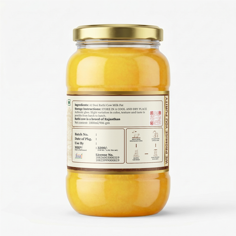 A2 Rathi Cow Ghee – Bilona Method | 30 Litres of Milk, 1 Litre of Ghee