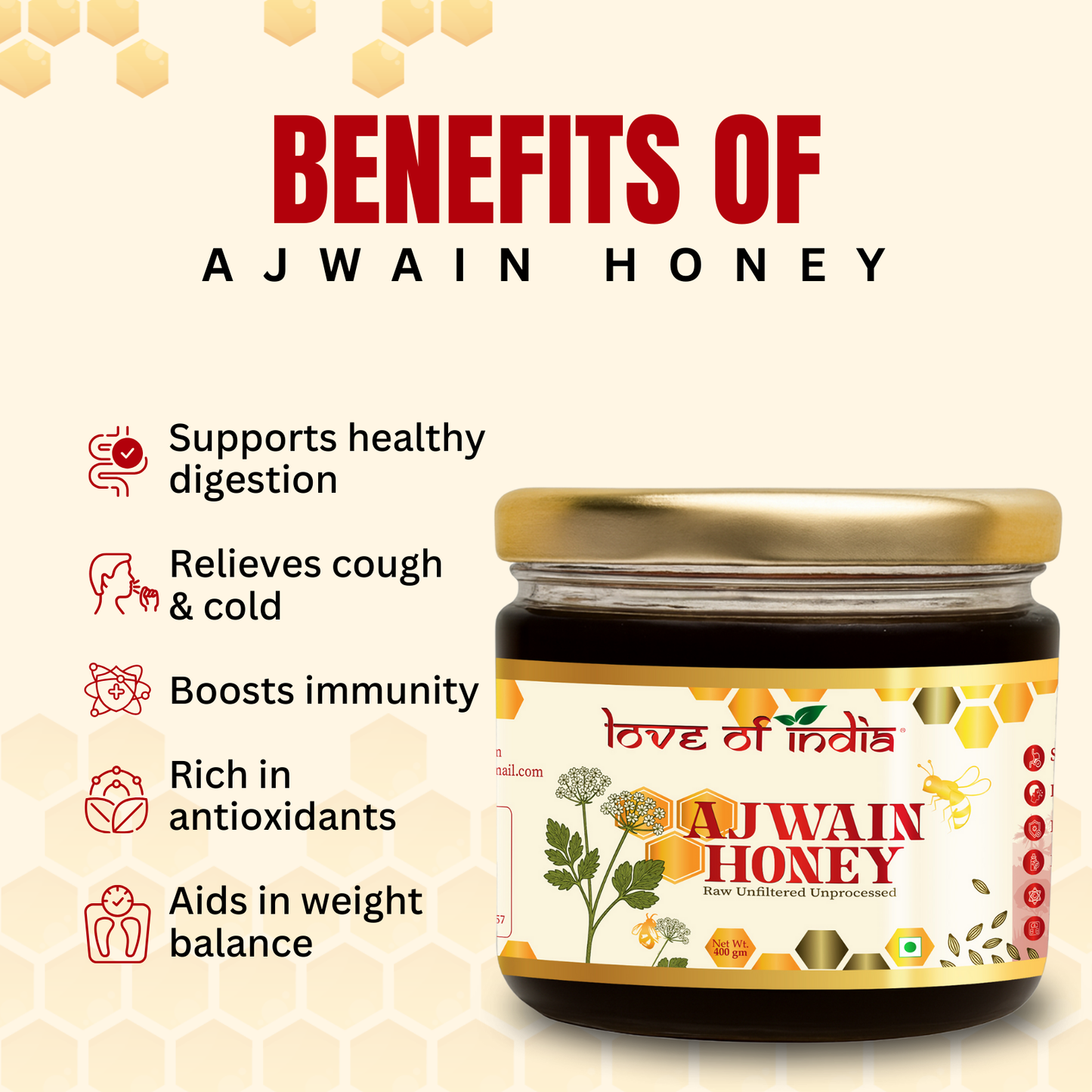 Ajwain Honey 400g | 100% Pure – Aids Digestion & Relieves Cough
