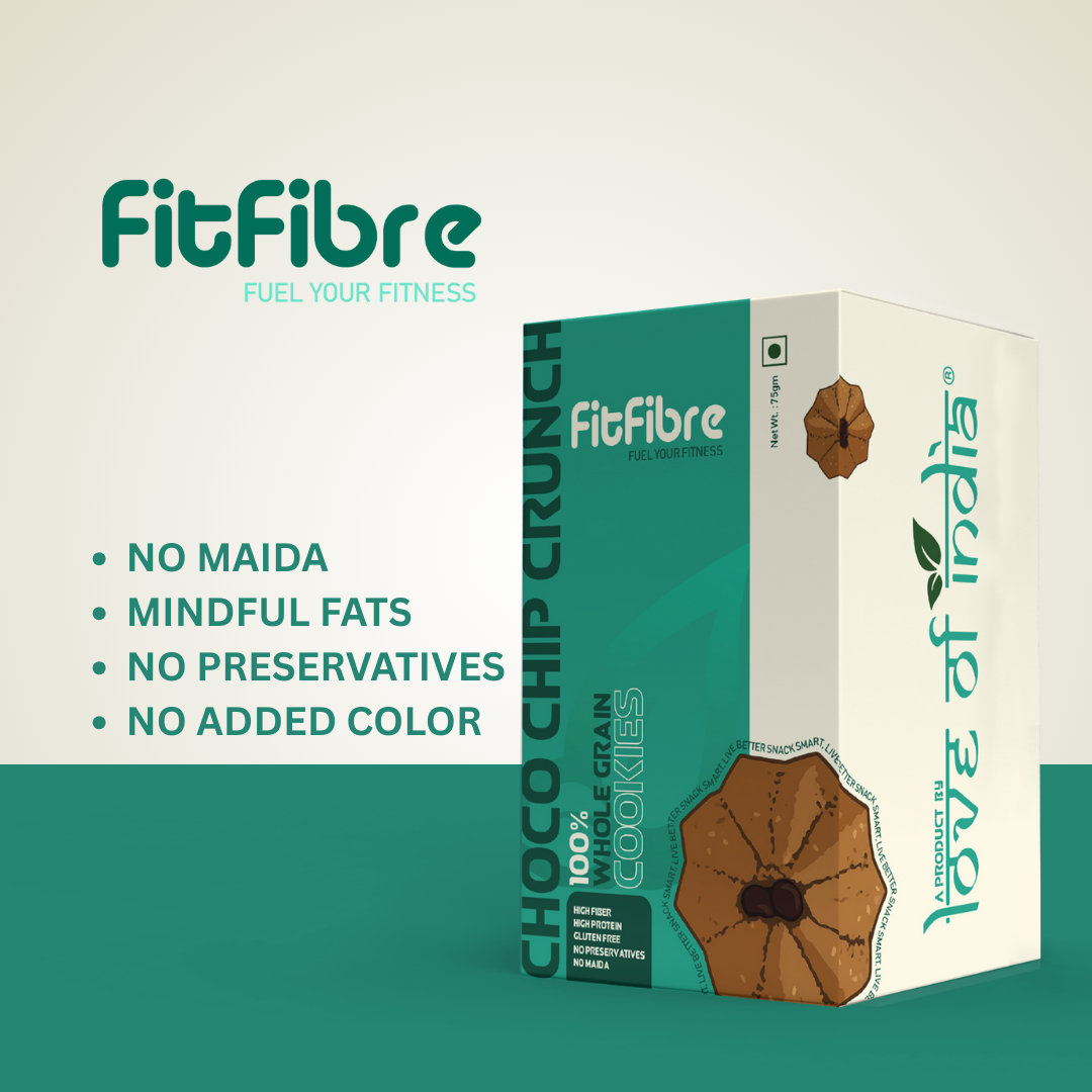 FitFibre Choco Chip Crunch Cookies | Gluten Free | No Maida | High Protein Snack - 75gm