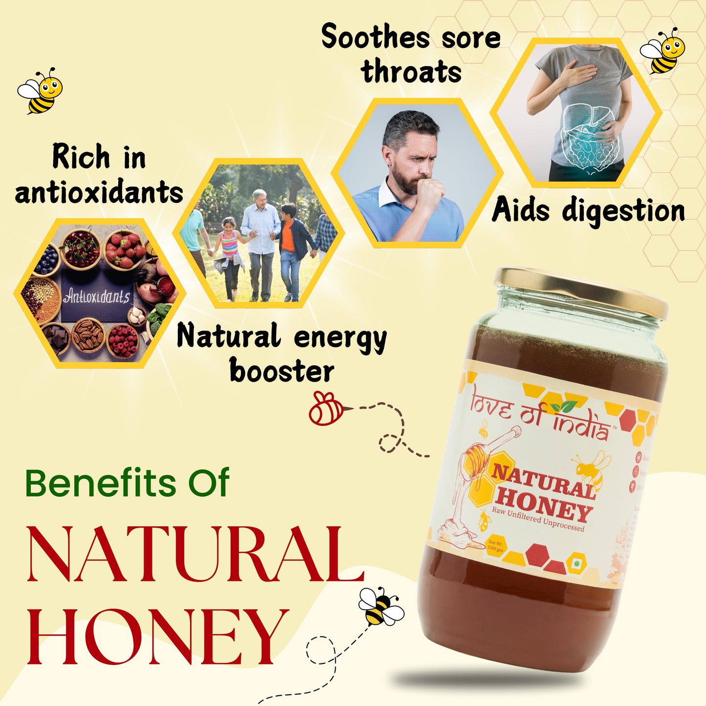 Natural Honey (Raw, Unfiltered, Unprocessed & Non-Pasteurised)