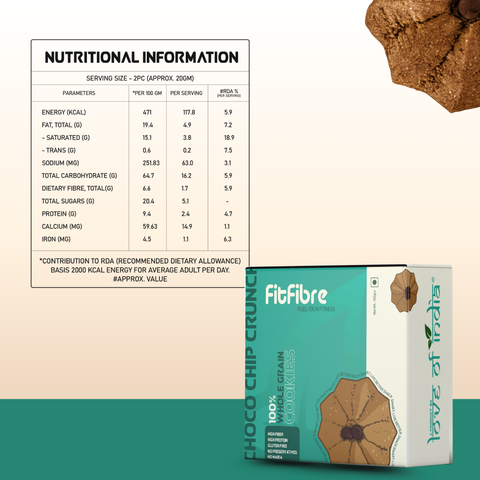 Choco Chip Crunch Cookies | Gluten Free | No Maida | High Protein Snack - 75gm