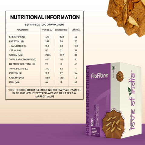 Honey Almond Crunch Cookies | Gluten Free | No Maida | High Protein - 75gm