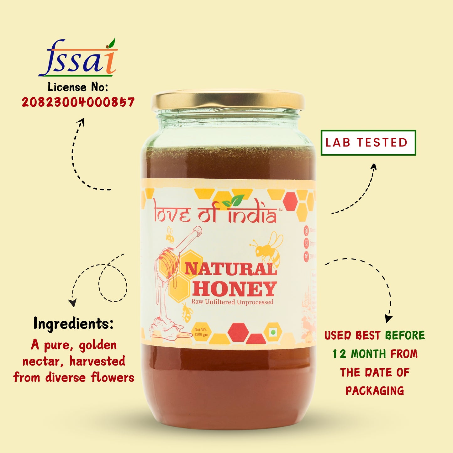 Natural Honey (Raw, Unfiltered, Unprocessed & Non-Pasteurised)