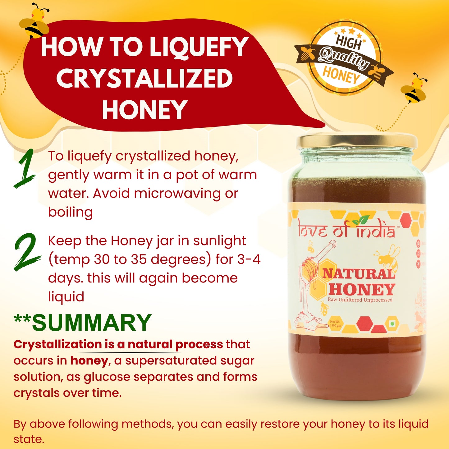 Natural Honey (Raw, Unfiltered, Unprocessed & Non-Pasteurised)