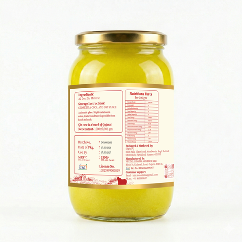 A2 Gir Cow Ghee - Bilona Method | Gujarat Sourced | 32 Litres of Milk, 1 Litre of Ghee