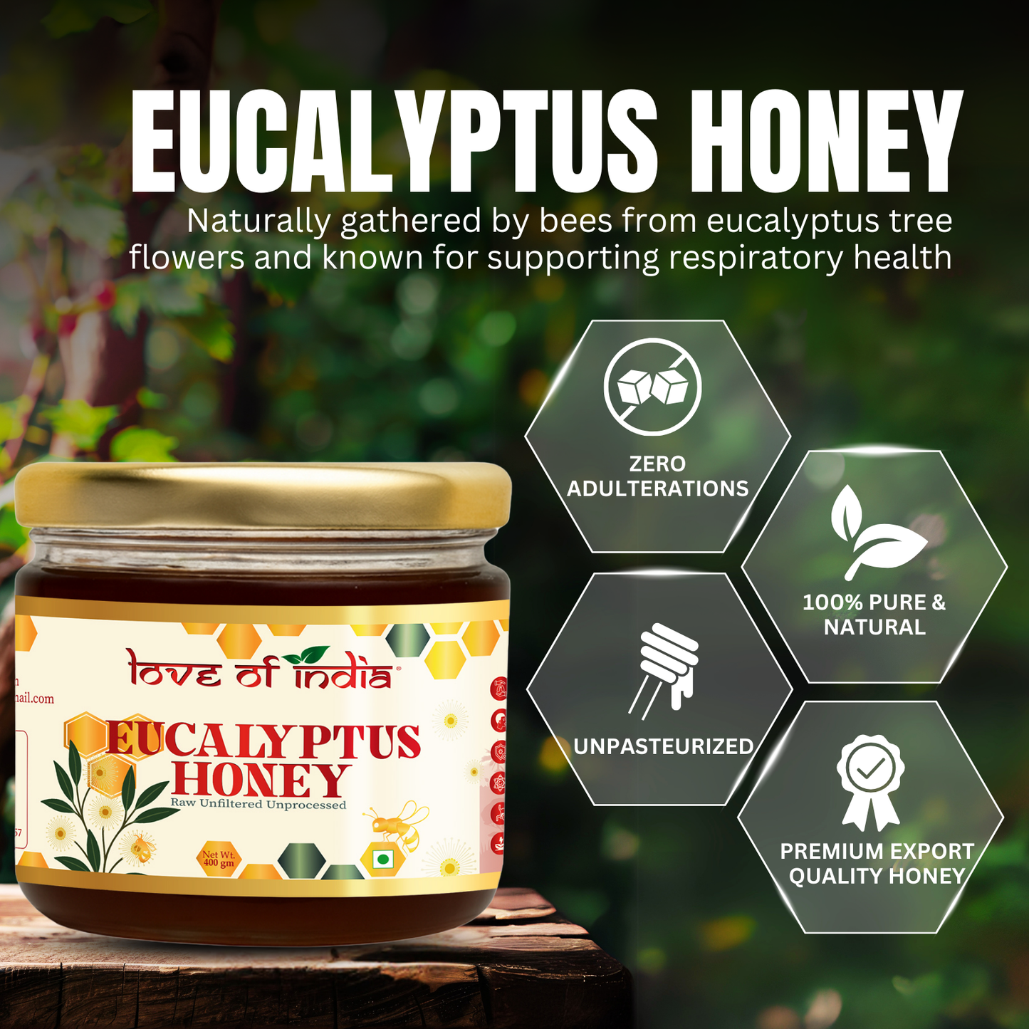 Eucalyptus Honey 400g | 100% Pure – Soothes Sore Throat & Supports Lungs