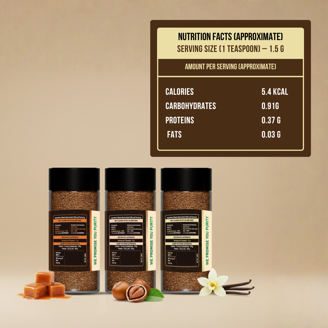 Love of India Assorted Flavoured Coffee Combo – Hazelnut, Caramel & Vanilla | Instant Gourmet Coffee