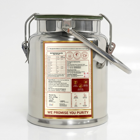 Desi Vedic Gir Cow Ghee made by Bilona method | 5 Liter Desi Ghee Steel Can (Dolchi)