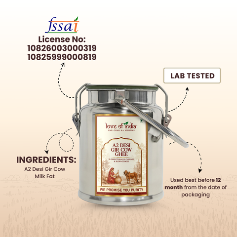 Desi Vedic Gir Cow Ghee made by Bilona method | 5 Liter Desi Ghee Steel Can (Dolchi)