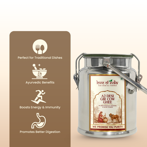 Desi Vedic Gir Cow Ghee made by Bilona method | 5 Liter Desi Ghee Steel Can (Dolchi)
