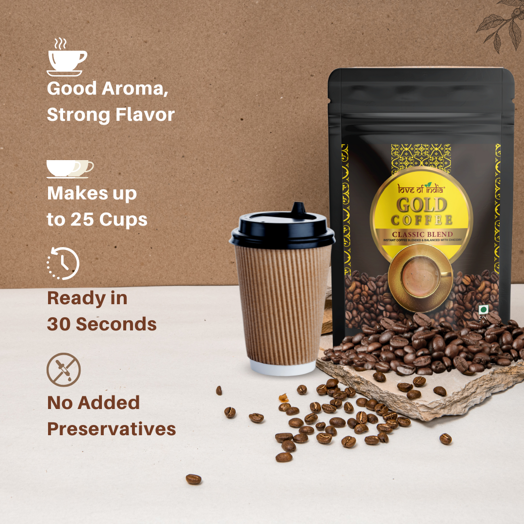 Love of India Gold Coffee – Classic Blend | Instant Coffee 50gm