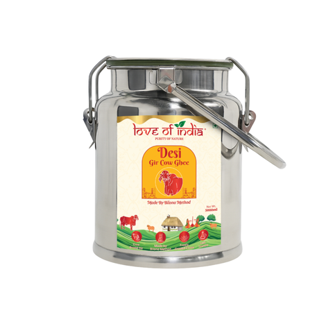 Desi Vedic Gir Cow Ghee made by Bilona method | 5 Liter Desi Ghee Steel Can (Dolchi)