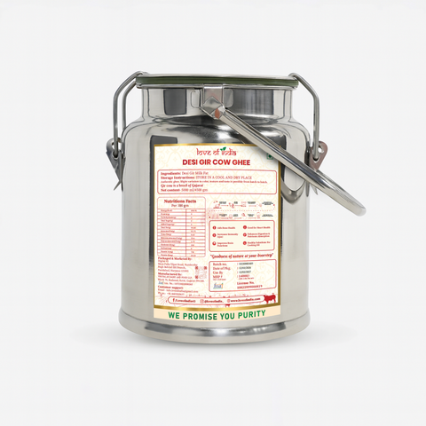 Desi Vedic Gir Cow Ghee made by Bilona method | 5 Liter Desi Ghee Steel Can (Dolchi)