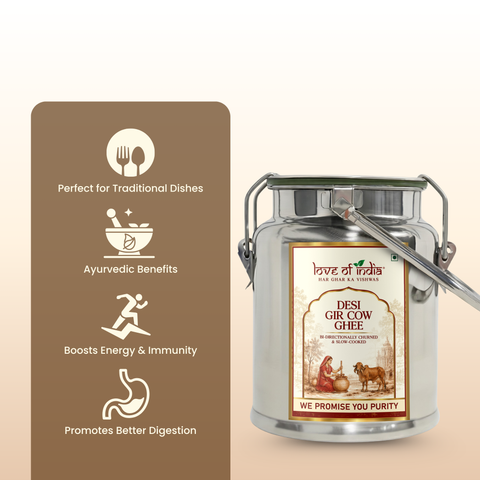 Desi Vedic Gir Cow Ghee made by Bilona method | 5 Liter Desi Ghee Steel Can (Dolchi)