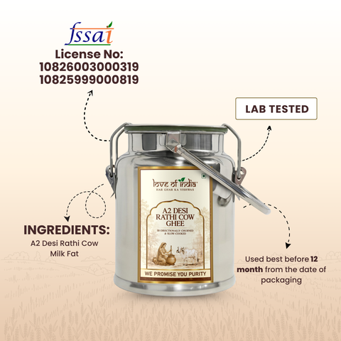 Desi Vedic Rathi Cow Ghee made by Bilona method | 5 Liter Desi Ghee Streel Can (Dolchi)