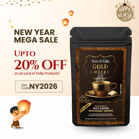 Love of India Gold Coffee - Rich Aroma | Instant Coffee | 10gm (5cups) Pack