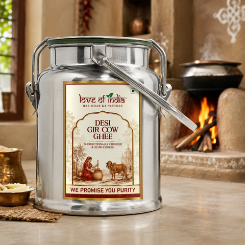 Desi Vedic Gir Cow Ghee made by Bilona method | 5 Liter Desi Ghee Steel Can (Dolchi)