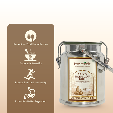Desi Vedic Rathi Cow Ghee made by Bilona method | 5 Liter Desi Ghee Streel Can (Dolchi)