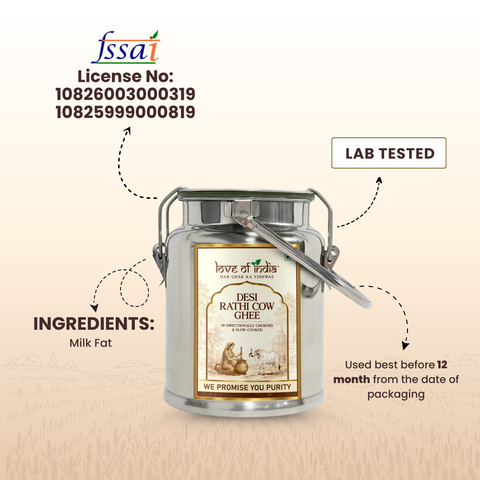 Desi Vedic Rathi Cow Ghee made by Bilona method | 5 Liter Desi Ghee Streel Can (Dolchi)