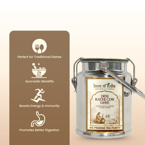 Desi Vedic Rathi Cow Ghee made by Bilona method | 5 Liter Desi Ghee Streel Can (Dolchi)