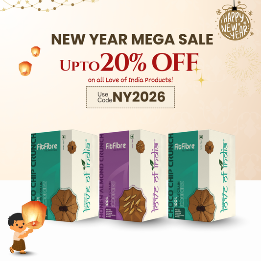 FitFibre Gluten Free Cookie Combo – Choco Chip Crunch (2 Packs) & Honey Almond Crunch (1 Pack) - 75gm each