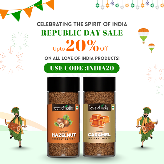 Love of India Assorted Flavoured Instant Coffee Combo – Hazelnut & Caramel