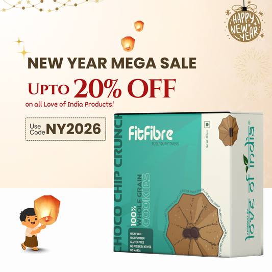 FitFibre Choco Chip Crunch Cookies | Gluten Free | No Maida | High Protein Snack - 130gm