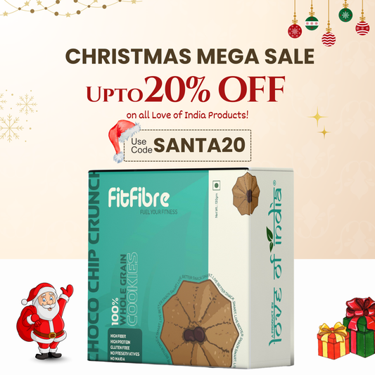 FitFibre Choco Chip Crunch Cookies | Gluten Free | No Maida | High Protein Snack - 130gm
