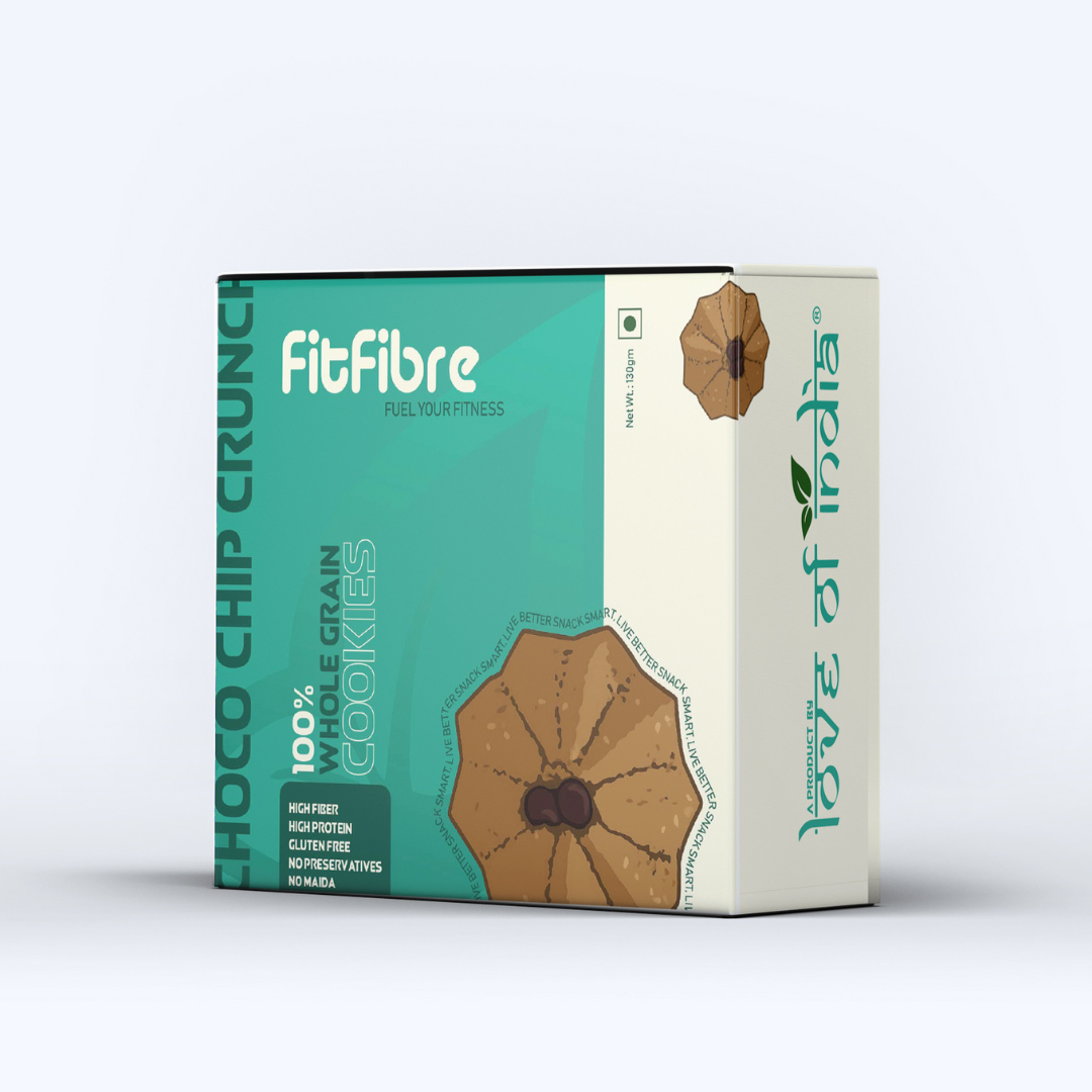 FitFibre Choco Chip Crunch Cookies | Gluten Free | No Maida | High Protein Snack - 130gm