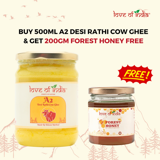 A2 Desi Vedic Rathi Cow Ghee 500ml with FREE Forest Honey 200gm