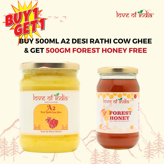 A2 Desi Vedic Rathi Cow Ghee 500ml with FREE Forest Honey 500gm