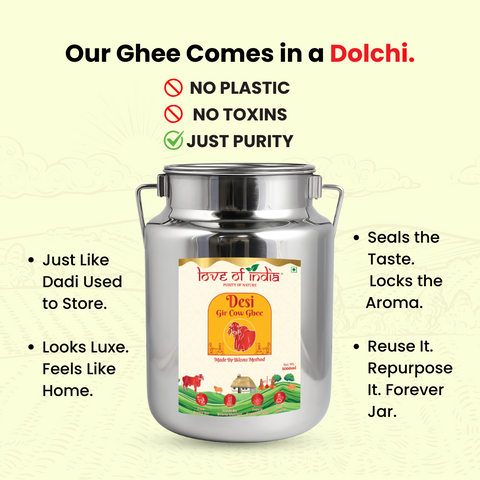 5 Liter Desi Vedic Gir Cow Ghee Steel Can (Dolchi) made by Bilona method