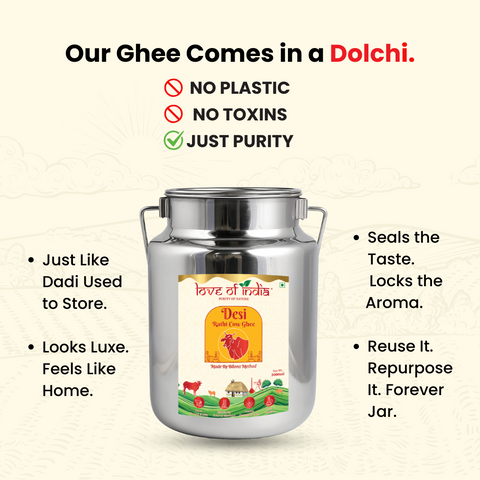 Desi Vedic Rathi Cow Ghee made by Bilona method | 5 Liter Desi Ghee Streel Can (Dolchi)