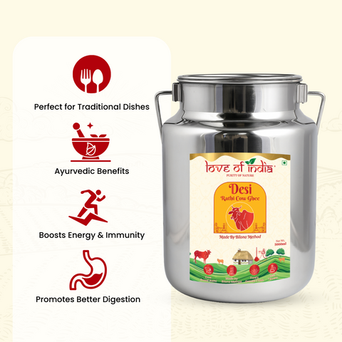 Desi Vedic Rathi Cow Ghee made by Bilona method | 5 Liter Desi Ghee Streel Can (Dolchi)