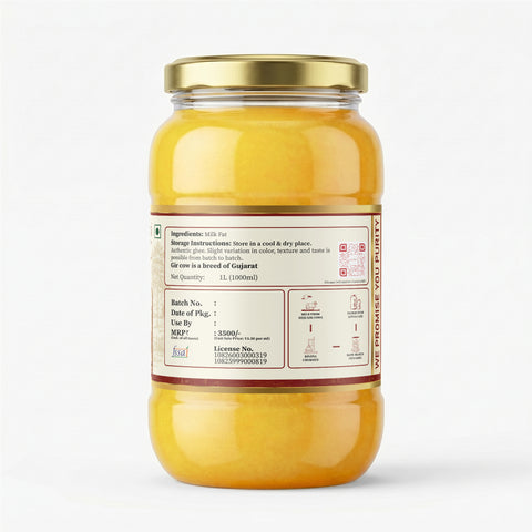 A2 Gir Cow Ghee – Bilona Method | Gujarat Sourced | 30 Litres of Milk, 1 Litre of Ghee