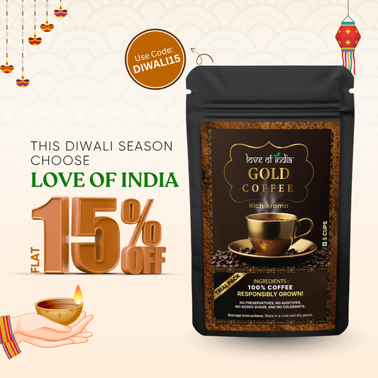 Love of India Gold Coffee - Rich Aroma | Instant Coffee | 10gm (5cups) Pack