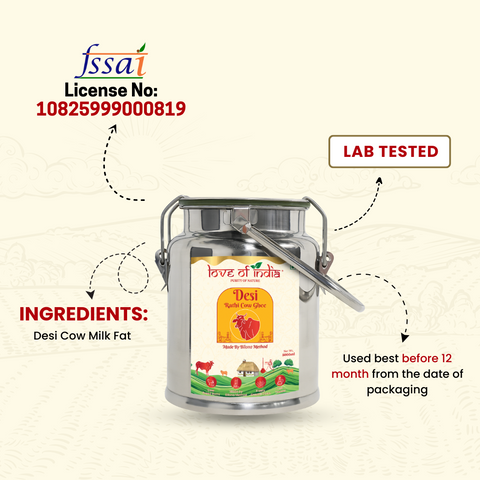 Desi Vedic Rathi Cow Ghee made by Bilona method | 5 Liter Desi Ghee Streel Can (Dolchi)