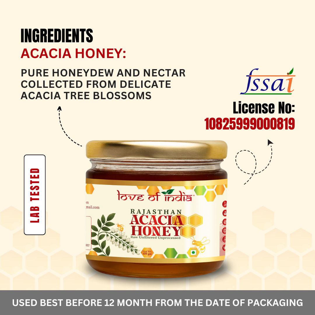 Rajasthan Acacia Honey 400g | 100% Pure– Light, Floral & Energy-Boosting