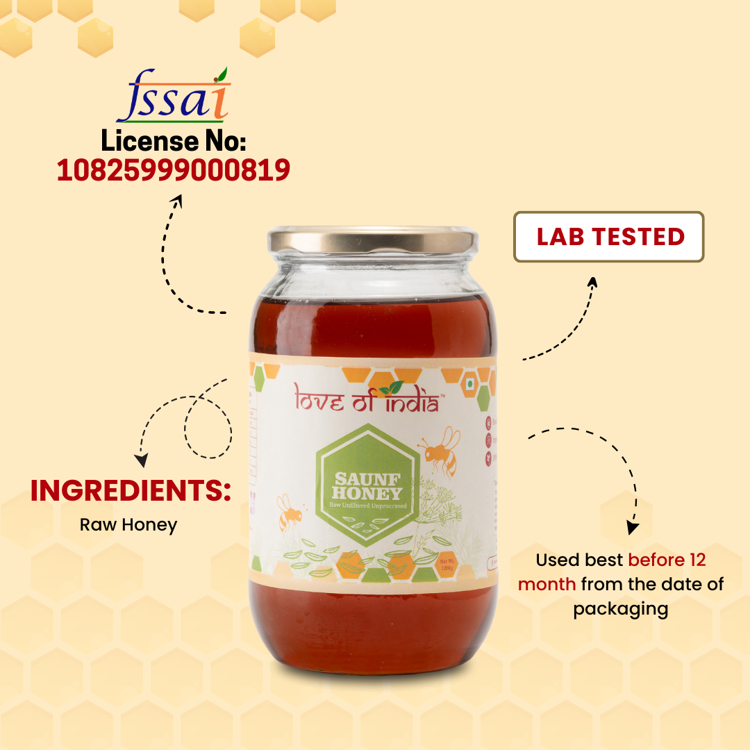 Saunf Honey (Fennel Raw Honey, Raw, Unfiltered, Unprocessed & Non-Pasteurised)