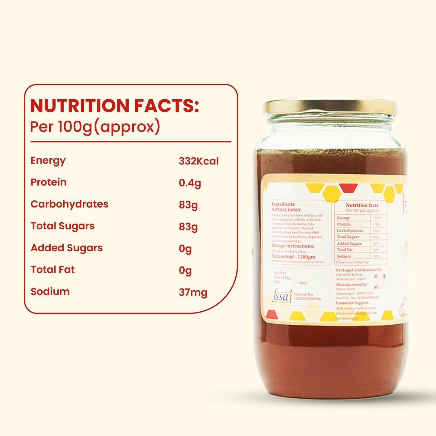 Natural Honey (Raw, Unfiltered, Unprocessed & Non-Pasteurised)