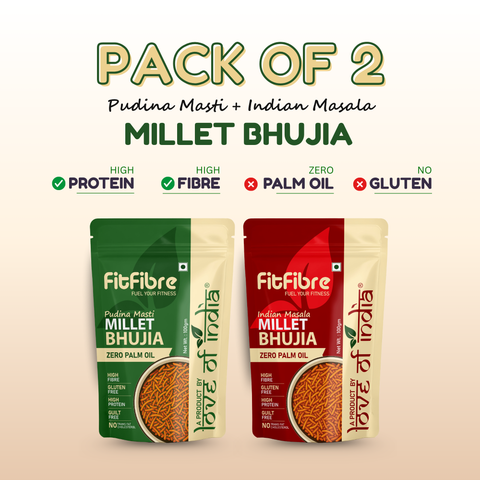 Assorted Millet Bhujia – Pack of 2 (Pudina Masti and Indian Masala Millet Bhujia)