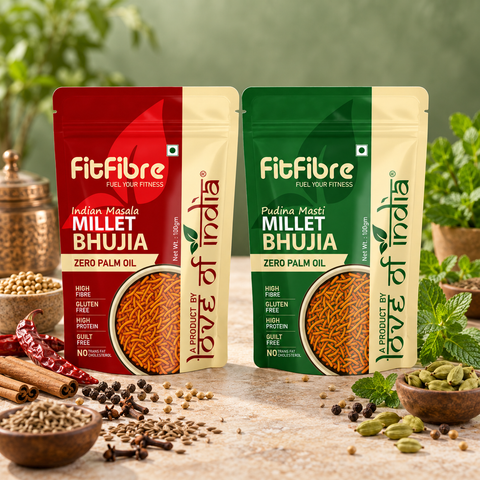Assorted Millet Bhujia – Pack of 2 (Pudina Masti and Indian Masala Millet Bhujia)