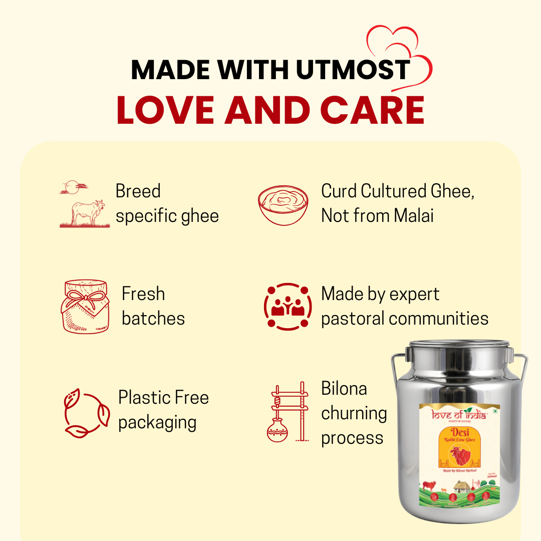 Desi Vedic Rathi Cow Ghee made by Bilona method | 5 Liter Desi Ghee Streel Can (Dolchi)