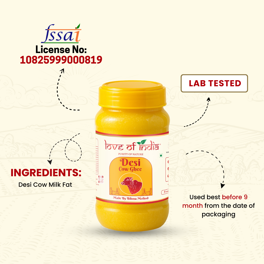Love of India Desi Cow Ghee made by Bilona Method | Pack of 2 (2000ml)