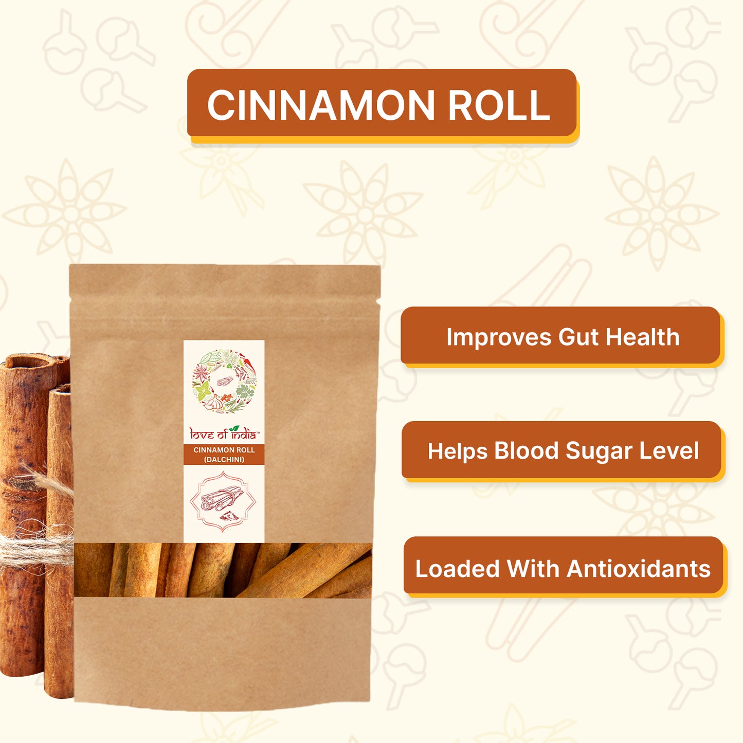 Organically Grown Cinnamon Roll (Dalchini) - 50gm | Premium Export Quality | Authentic & Natural Flavour